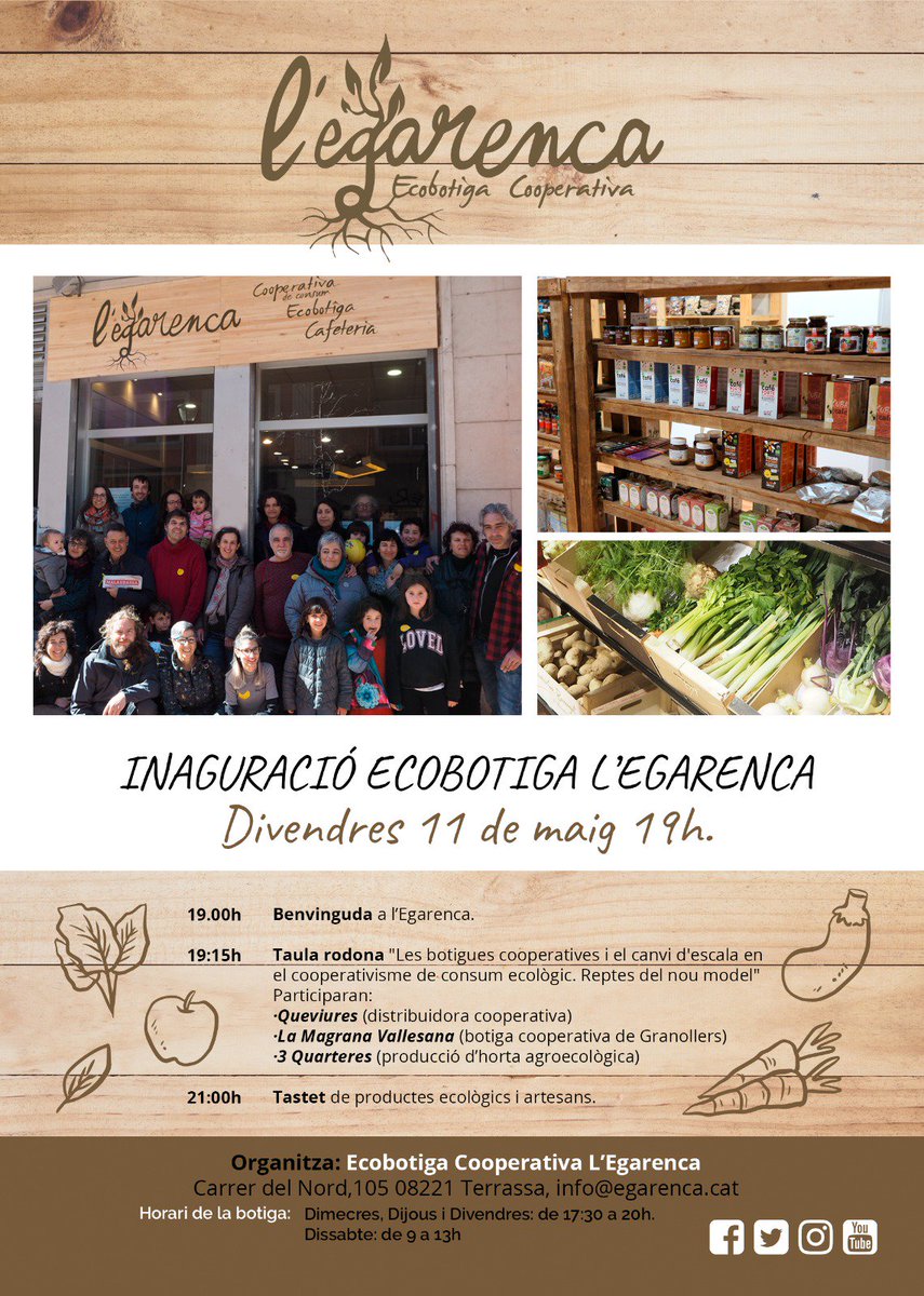 AteneuCoopVOcc's tweet photo. Inauguració de la botiga l'@ecobotigaTRS el proper 11 de maig a les 19h a #Terrassa. No hi falteu! ☺ https://t.co/4H7S6g7weP
