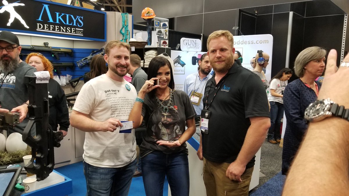 GRAAmerica's tweet photo. Stopping by the @Aklysdefense booth is always fun. Especially when you have a surprise guest stop by. CC @DLoesch showing off some #BourbonBullets https://t.co/QYmZXC0fUa