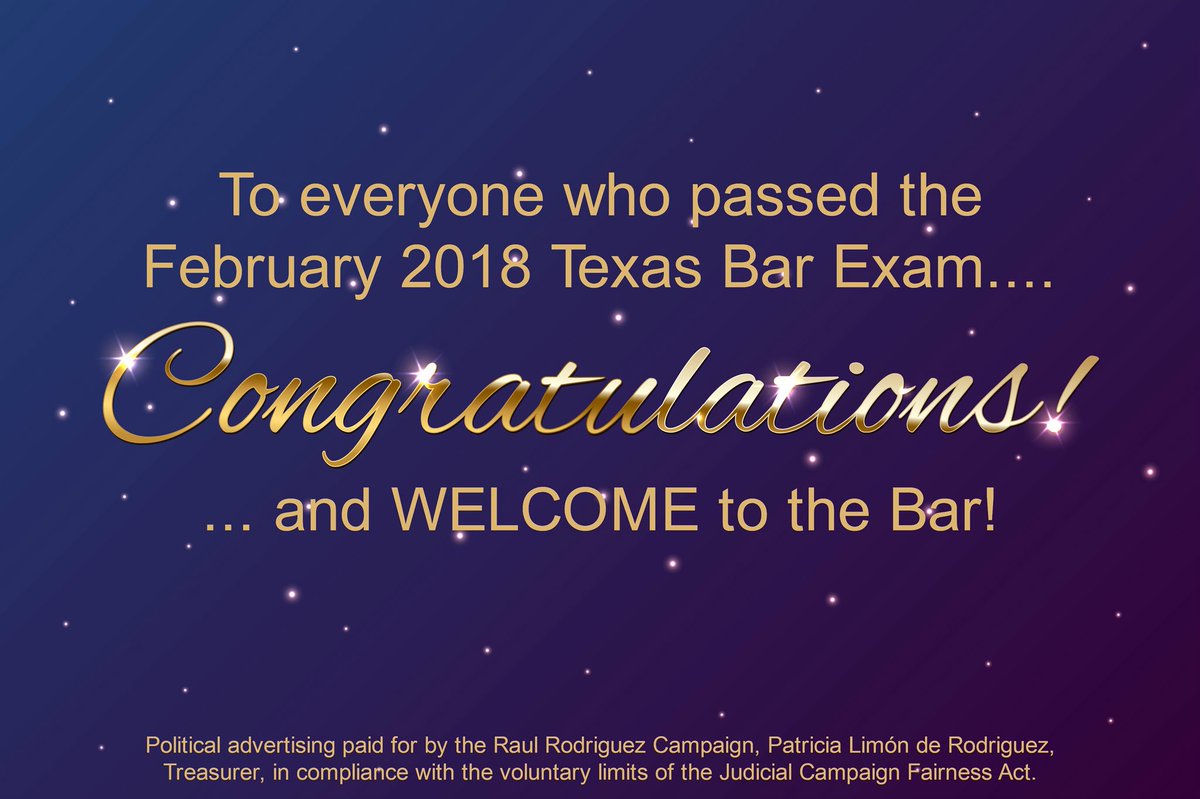 RaulforJudge's tweet photo. The @statebaroftexas will soon have a few new members. Congratulations to everyone who passed the Bar Exam! https://t.co/S0TcsWfnWu