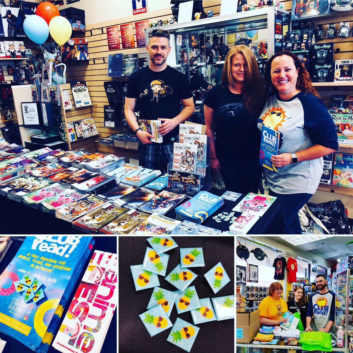 LVCCLD's tweet photo. Come celebrate #freecomicbookday with us! Weโre handing out #freecomics at @MaximuMComics @CosmicComicsLV #celestialcomics and #alternaterealitycomics all day + weโve got cool #ClubRead goodies for you too ๐ #GetCarded https://t.co/6YaHr45ztt