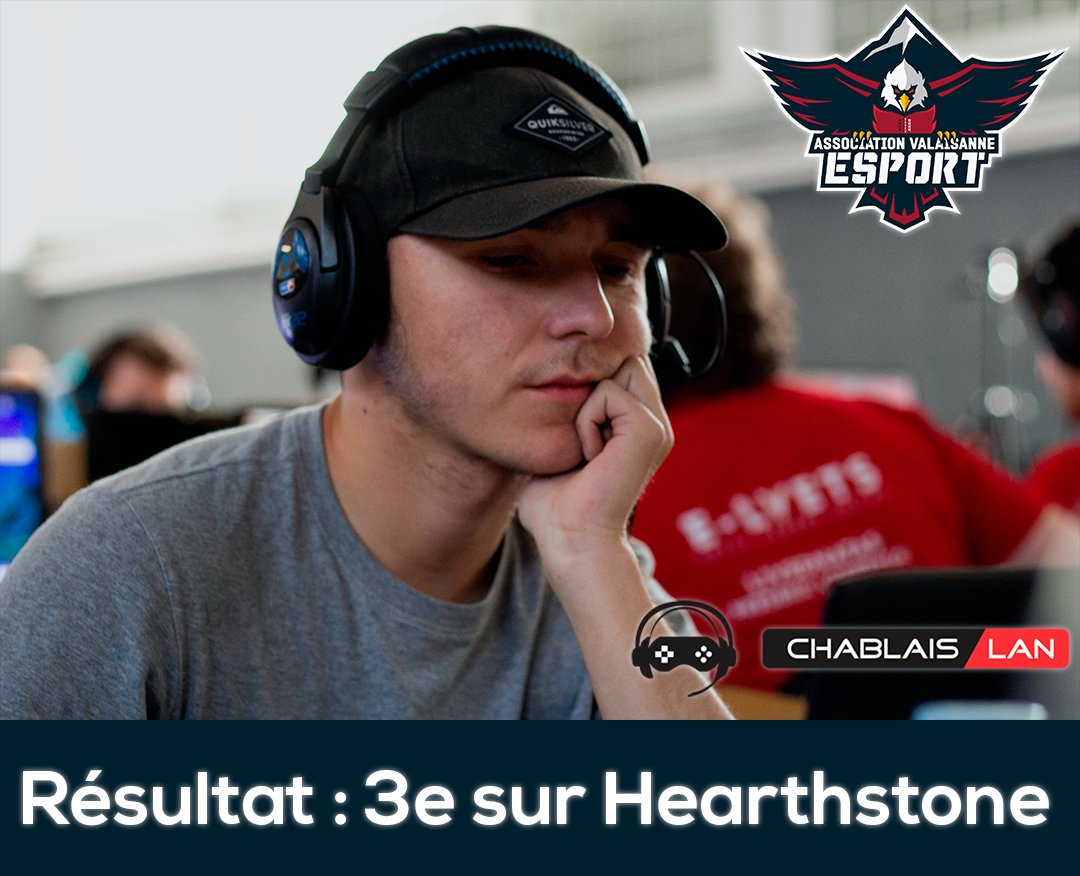 ValaisEsport's tweet photo. Résultat @ChablaisLan : Hearthstone -> 3e Place ! GG à notre joueur @FloriFros_YT https://t.co/UHdYSl06nV