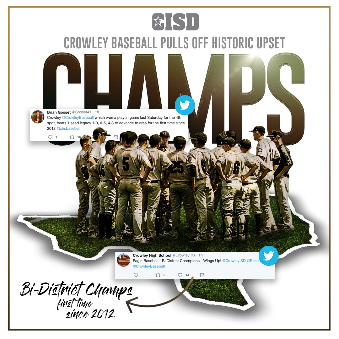 CrowleyISD's tweet photo. Congrats to the @CrowleyHS ⚾️ program on upsetting Mansfield Legacy Saturday afternoon, 4-3, to advance to area action of the @uiltexas Boys State Baseball Playoffs for the first time since 2012. #WingsUp https://t.co/568TRc00GW