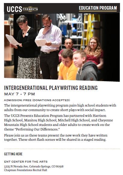 TeamHHSPanthers's tweet photo. You're invited to the performance of the Intergenerational Playwriting Reading on Mon, May 7th at 7pm at the ENT Center. HHS students (Ella Herniack, Aiyanna Hernandez, and Leilani Sloan are performing. Admission is free!  Please come and support our students! https://t.co/DCTaCJWMUE