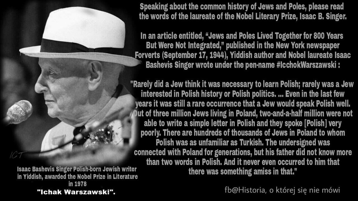 RoninPoland's tweet photo. Speaking about the common history of Jews & Poles, read the words of the laureate of the Nobel Literary Prize, #IsaacBashevisSinger.
In an article entitled, “Jews & Poles Lived Together for 800 Years But Were Not Integrated,” publ. in the NY newspaper #Forverts on Sep.17, 1944). https://t.co/0nbba1HiZM