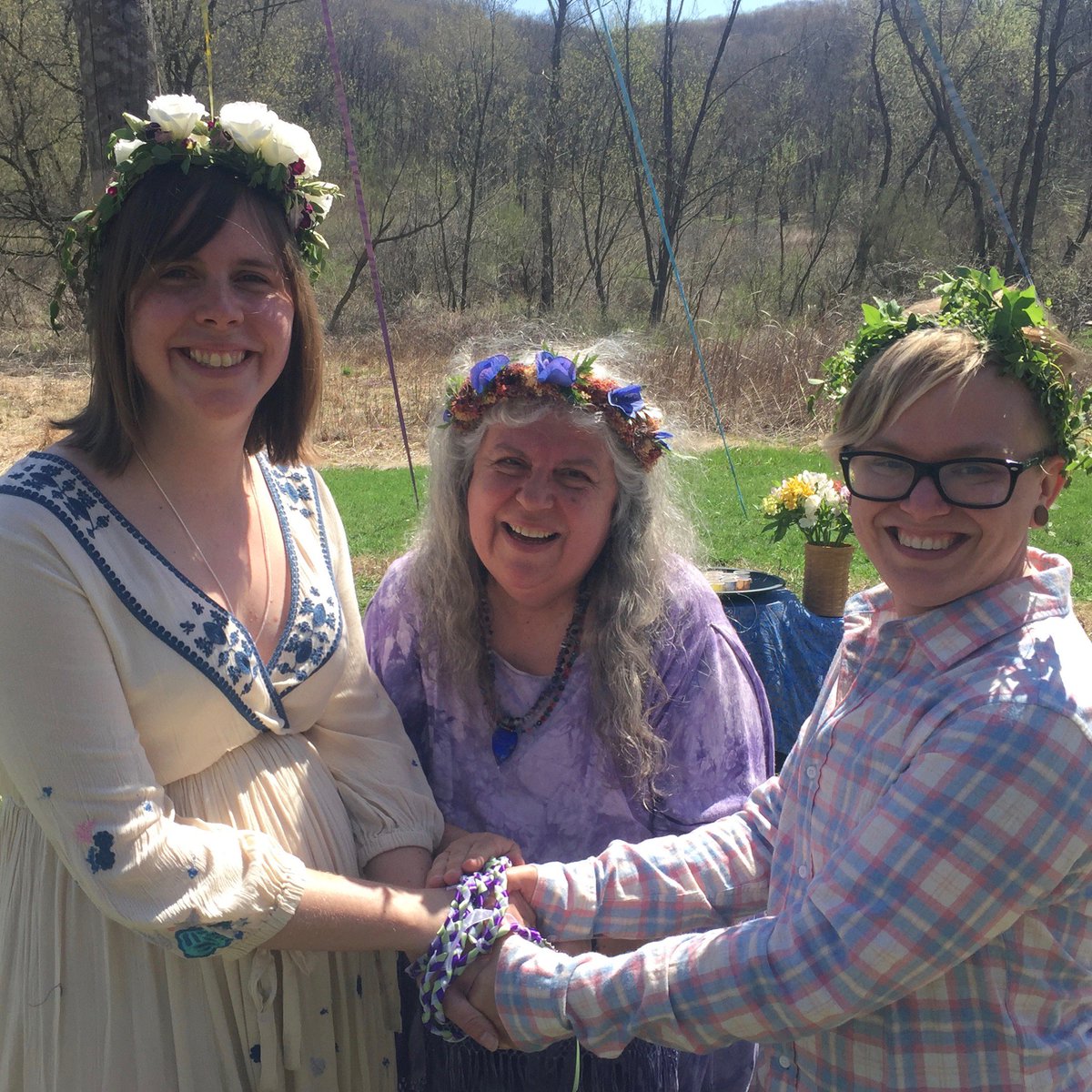 Selena_Fox's tweet photo. #TyingtheKnot -- Best Wishes to Andromeda &amp; Tristan Hightower of Minnesota! I performed their #Pagan #Wedding, a #Handfasting, today at the Maypole during @CircleSanctuary #Beltane Festival.  #BlessedBe! https://t.co/qCQ8tGtzvp
