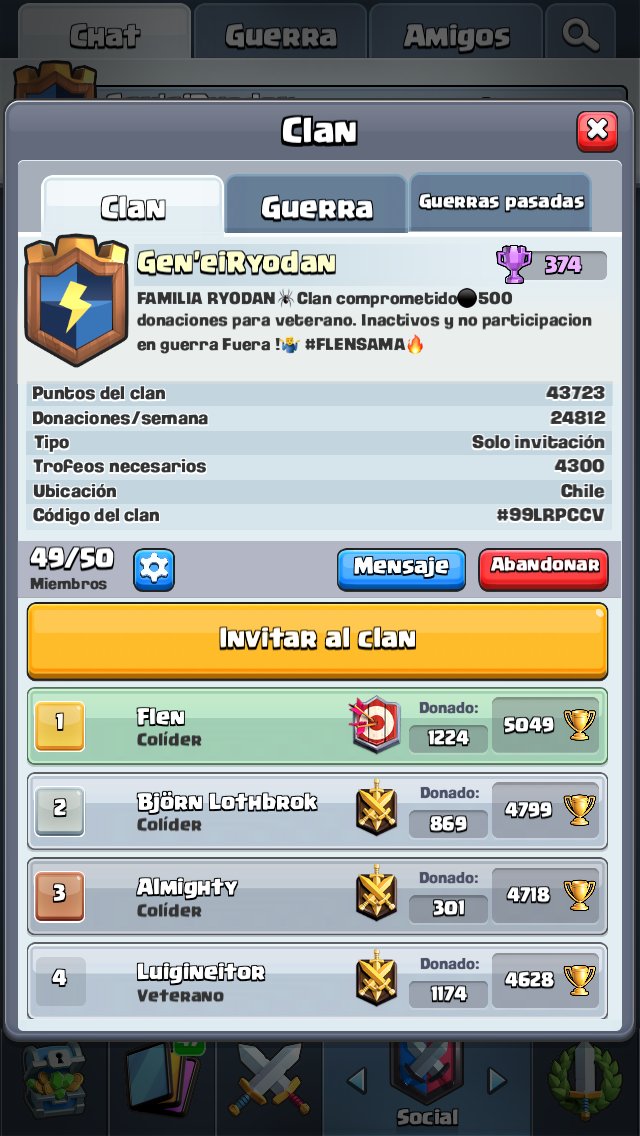 Cuanto tiempo gente! Es una larga historia pero ahora estoy en un clan con mis amigos del colegio, la mayoria somos adultos y el clan esta super activo y motivado con las guerras para el que se quiera unir! Saludos 🤗