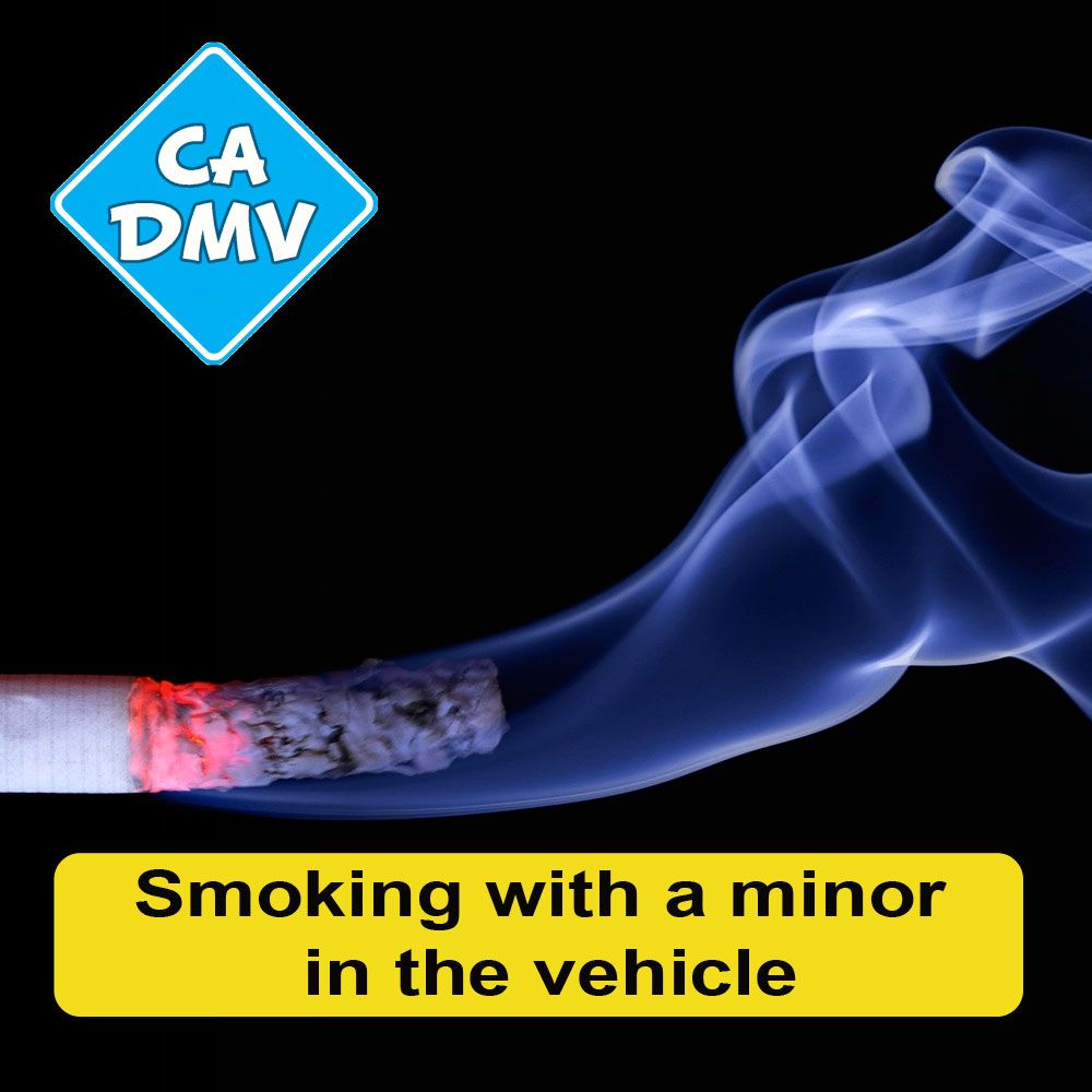 ca_dmv_test's tweet image. Smoking with a minor in the vehicle: 

A) Is always illegal
B) Is legal if the vehicle is not in motion
C) Is legal if you keep a window open

California DMV test answers - FREE: buff.ly/2qmxo83
#smoking #VehicleCode #dmvquestions #testanswers #California #cadmv #test