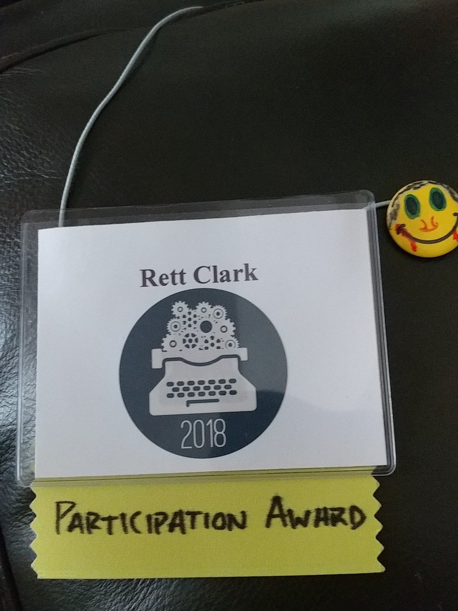 RettClarkAuthor's tweet photo. Didn't have any special ribbons. Guess I'd better join a group or something. This is all I've got for now... #storymakers18 #authorsIRL https://t.co/7aYM6hjg2U
