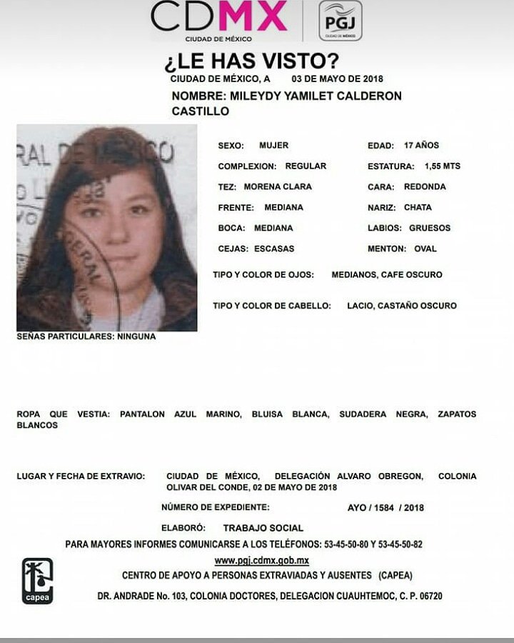 #TeBuscamos  Mileydy Yamilet Calderón Castillo, 17 años, 2/5/18, #ÁlvaroObregón #CDMX #911 <a href="/alejand170690/">alejandro</a> <a href="/lapetitececi/">Maluss</a> <a href="/GenaroHita/">Genaro Hita</a>