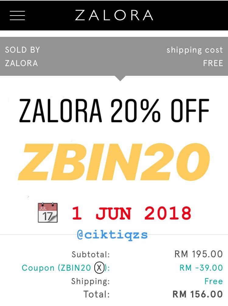 ciktiqz's tweet image. ZALORA Promo code. 
• 20 % off 
( ZBIN20 )
Valid until 1st June 2018. 

• 15% off
( ZBAP86S6 )
Valid until 1st June 2018. 

Get 2% cashback via Shopback
shopback.my/?raf=dLDvWr

#zalora #zalorapromocode #zaloradiscountcode
