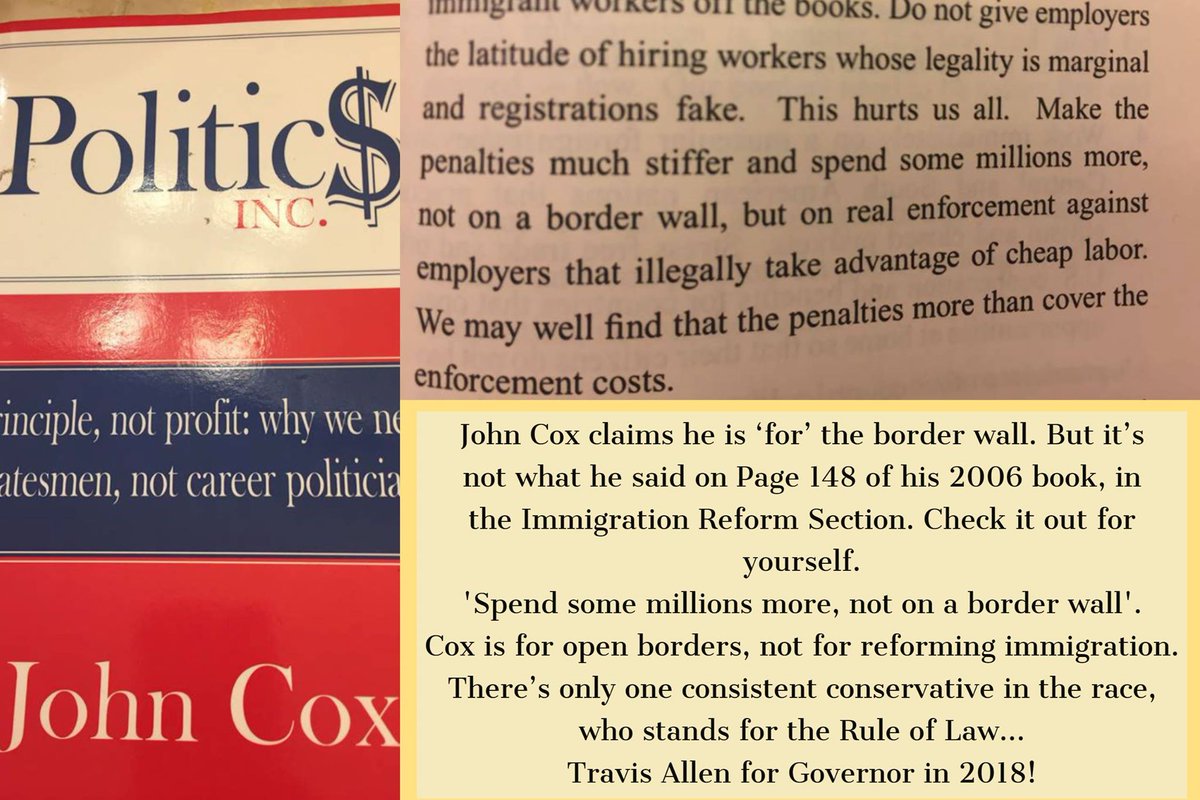 weEATfood's tweet photo. @adlerben @TheRealJohnHCox @JoinTravisAllen @realDonaldTrump #ChicagoGuy never supported the wall or @realDonaldTrump but finds Trump's coattails useful. #RinoCox #LyinCox https://t.co/5eTkWNQvVP