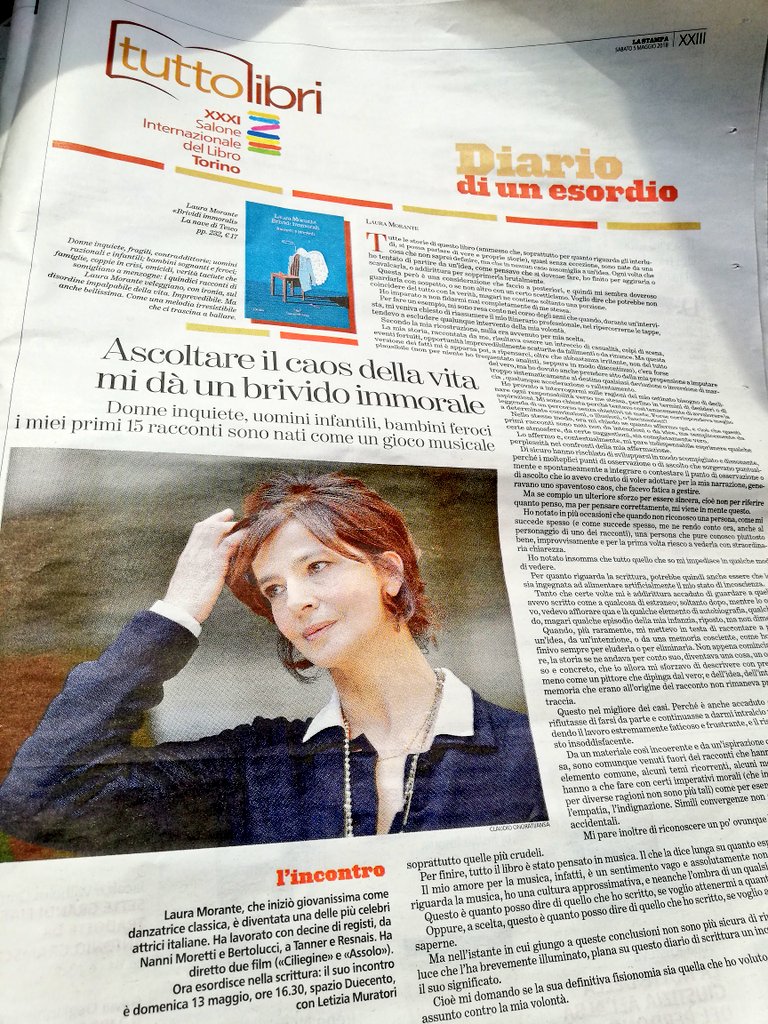 Da dove vengono i miei #BrividiImmorali? 
Laura Morante lo racconta nel diario di scrittura uscito su <a href="/TuttoLibri/">TuttoLibri</a>.
I suoi meravigliosi racconti con le note musicali di Nicola Piovani li trovate in tutte le librerie.
E domenica 13 al #SalTo18!