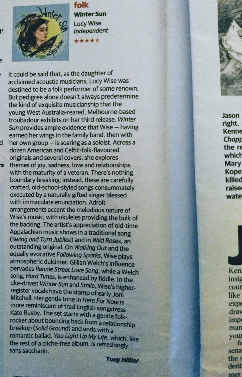 A 4.5 star review in the Weekend Australian for Winter Sun. Thanks Tony Hillier!