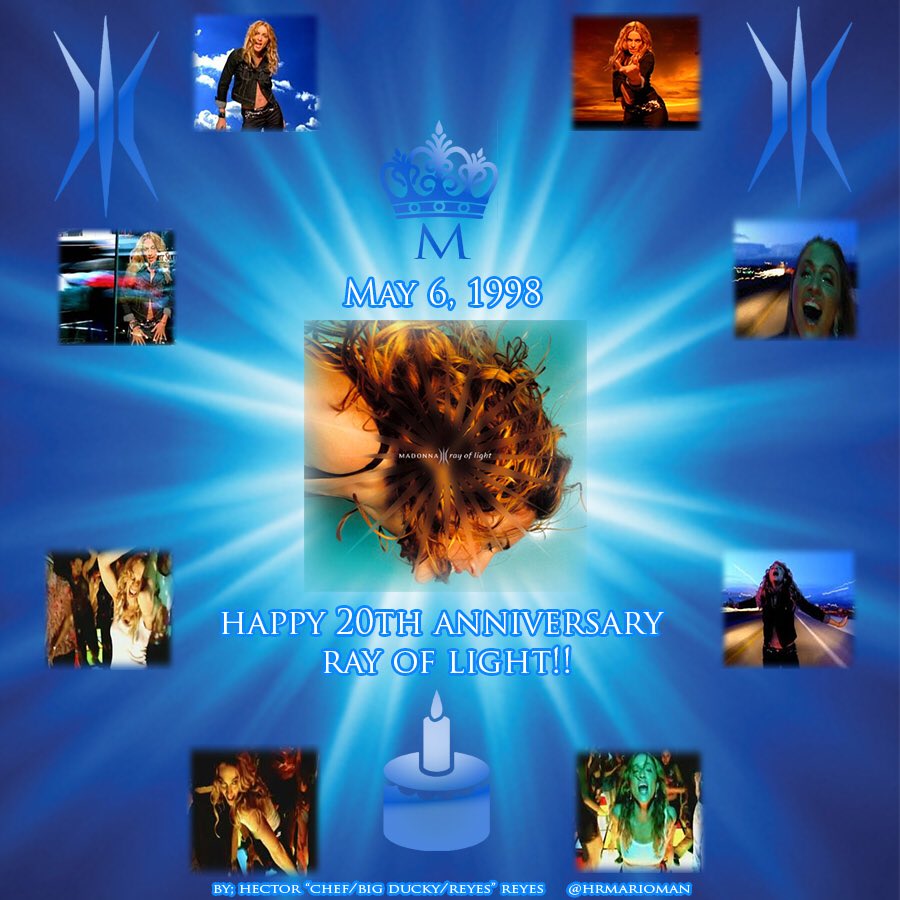 HRmarioman's tweet photo. 2 decades ago #Madonna release her 2nd single from the same name album is #RayOfLight . Theme of freedom. Such an iconic song &amp; great message. Here is my new tribute to honor this song. Happy 20th Anniversary!! 🙌🏽✨💫🌟🌠 #RayOfLight20 #anniversary #MadonnaFan https://t.co/r6wSUmuAcF