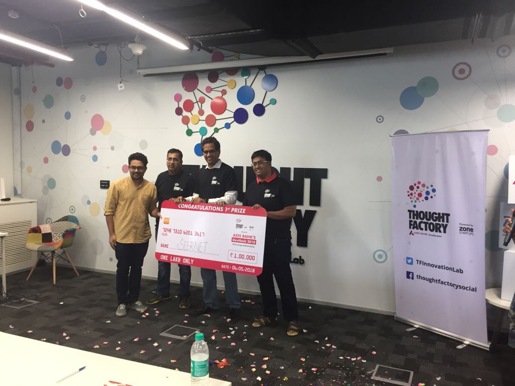 TFInnovationLab's tweet image. Congratulations to team Seernet on emerging the winner at #DevHack2018. Great show!!! The solution was on voice authentication.