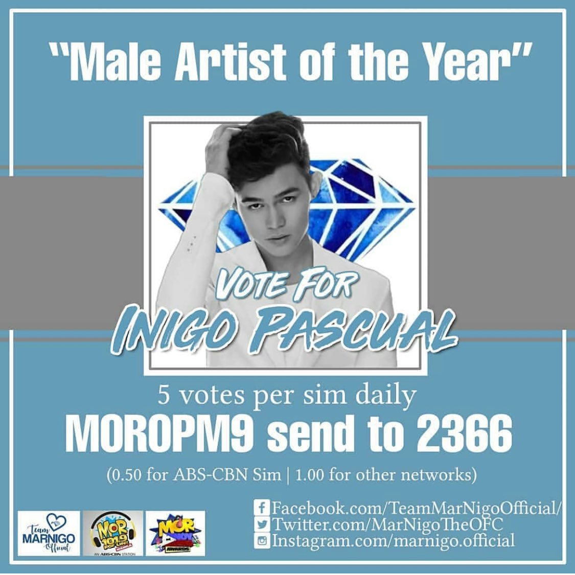Babybehs,

Wag kalimutan iboto sila sa MOR Pinoy Music Awards!

Open din po kmi sa willing magpledge ng load at SimCard dyan!

DM us or <a href="/JeenenBaylon/">JEENEN BAYLON 💜💙😅</a>  and <a href="/apd_aurea/">ate au</a> 

👇👇👇

#MarNigoLangSapatNa