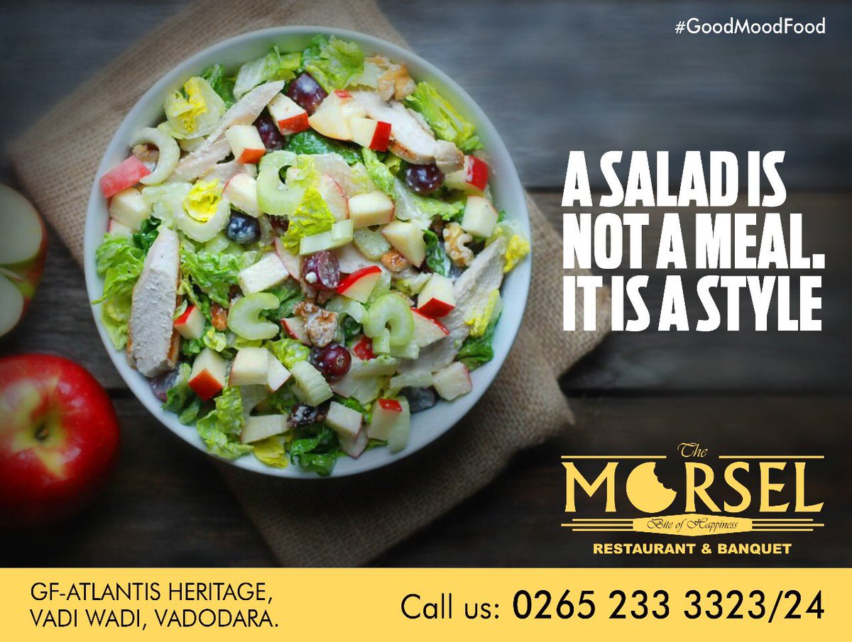 Morsel_Balis's tweet photo. Try wonderful waldorf salad! A tasty and healthy option which consists of apples, celery and walnuts. Enjoy it for yourself today.

#Salad #Healthy #Waldorf #apple #walnut #Vadodara #Morsel #Restaurant #Food #classic #Sunday #GoodMoodFood https://t.co/ceGruKj7mE