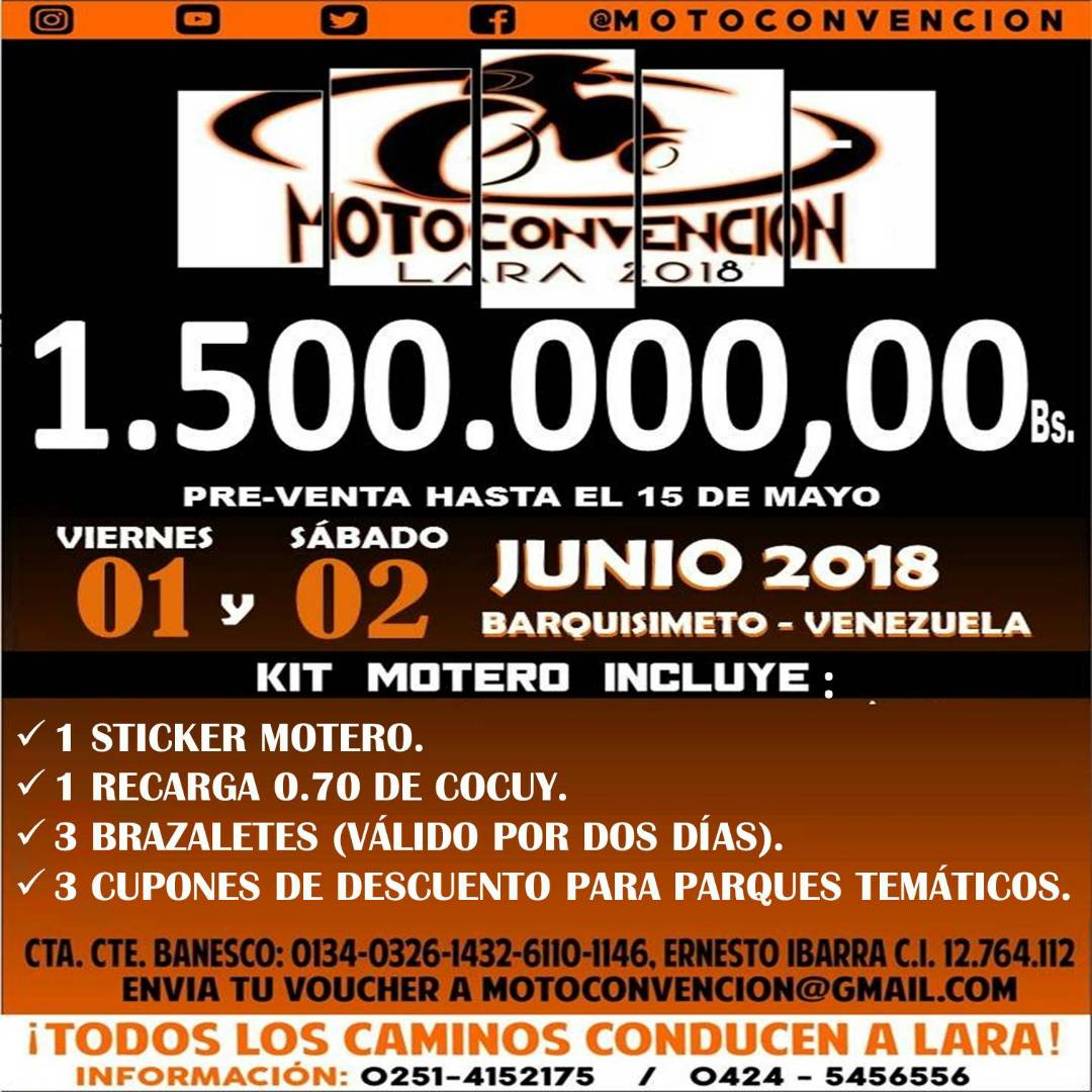 Todo el año esperando la #motoconvenciónLara , 01y02 junio. Allá estaremos en vivo a través facebook.com/vzlaendosruedas