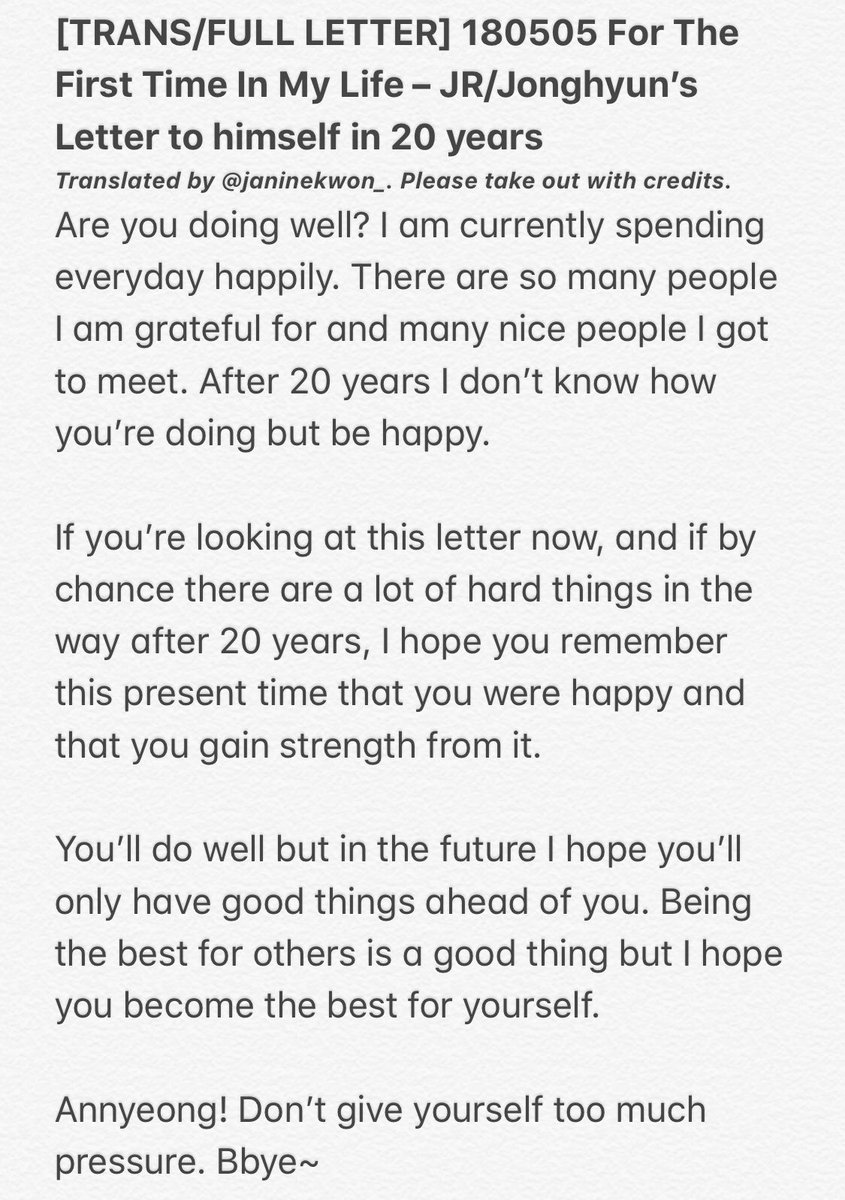 Janinekwon Romanticize Pa Twitter Trans Full Letter For The First Time In My Life Jr Letter To Himself In Years 뉴이스트w Jr You Ll Do Well But In The Future I