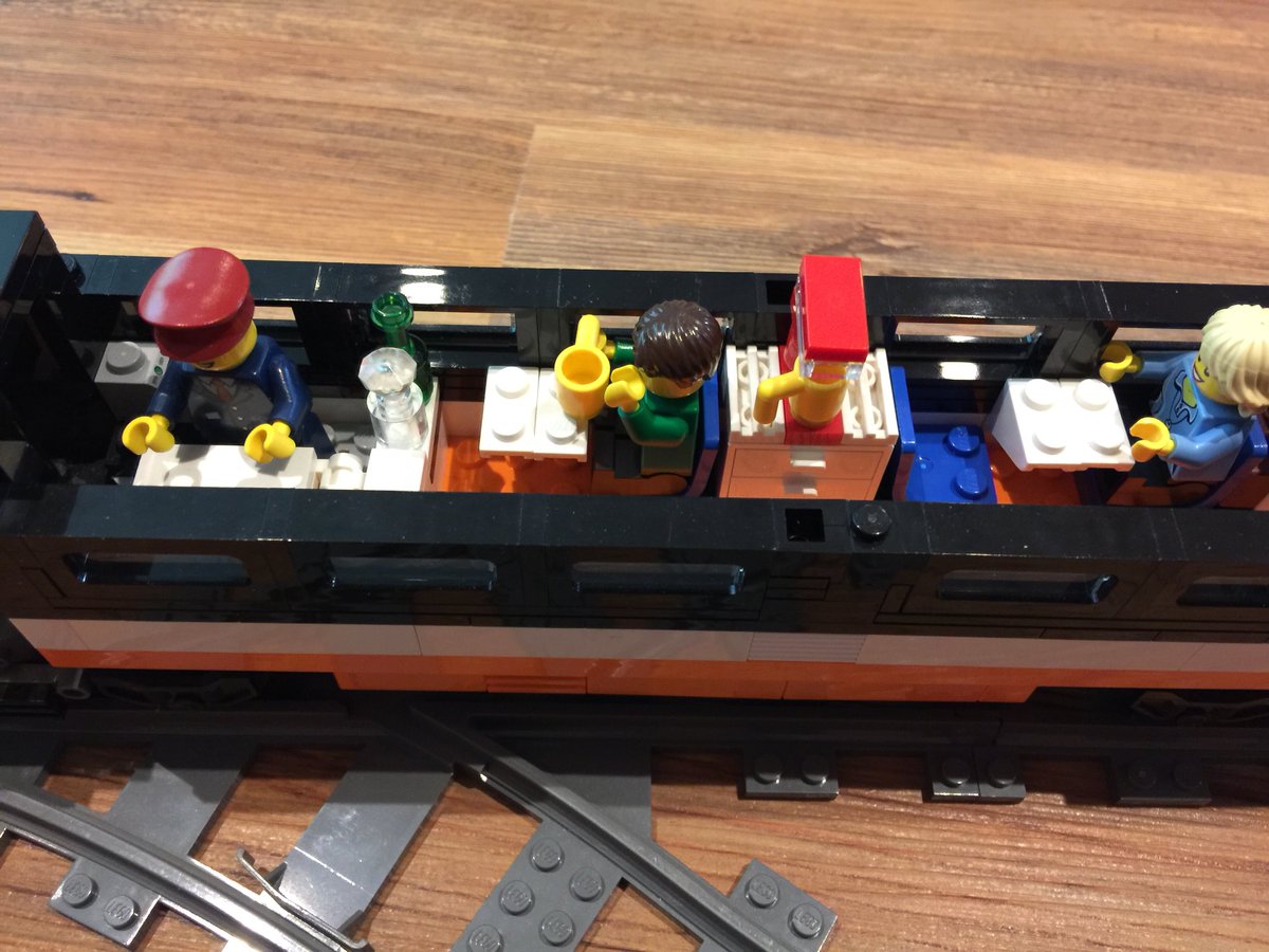 ahung's tweet photo. Still pics of the @LEGO_Group train setup with station.๐ Thatโs a bathroom with sliding door in the 2nd pic!๐3rd pic is obviously the bar ha ha. Driver is female or transgender, no idea.๐ #horizonexpress https://t.co/ESrkmmN56T