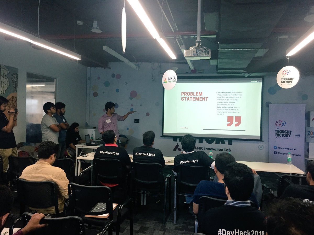 TFInnovationLab's tweet image. The last team in the jury presentation queue is #AmberBlue - They have created a #voiceauthentication platform which works with great accuracy and robustness. Stay tuned to know who won this #Bankingtech challenge #DevHack2018