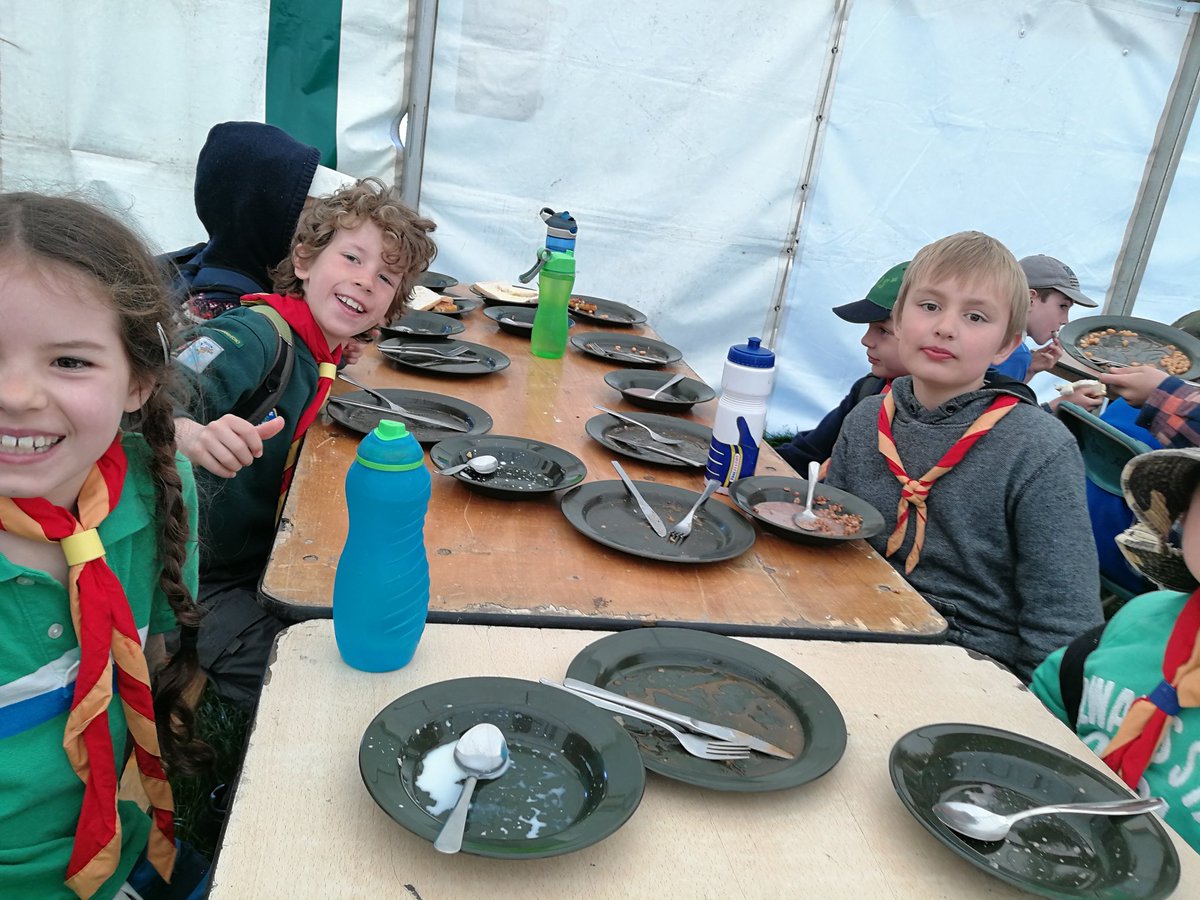 28thBathampton's tweet photo. Breakfast time is well underway at camp! The cubs have been treated to a full English and cereal! What a great way to stay day 2 of #OnceUponACamp @BathScouts https://t.co/qTXPKqQl2H
