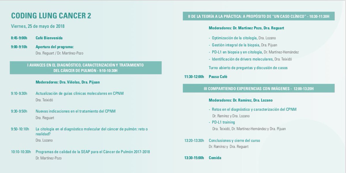 teixido_c's tweet photo. Join us for our 2nd Coding Lung Cancer Meeting, May 25th at Centre Esther Koplowitz #hospitalclinic We will talk about the most hot topics in #lungcancer #molecularpathology #patmol #lungpath #cytology discuss #clinicalcases and PD-L1 training alive!Do not miss the opportunity!!! https://t.co/waJbzdbPDw