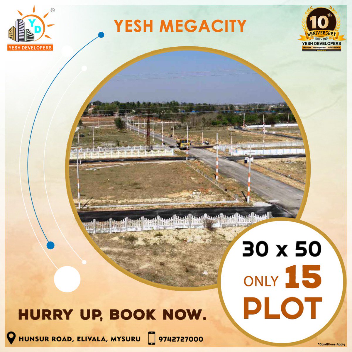 YeshDevelopers's tweet image. Yesh Megacity by Yesh Developers : Only 15 #plots available of 30 x 50 Sqft. Click here to book a free #site visit yeshdevelopers.com/site-visit-req…

Hurry up, book your plot today at Hunsur main road, Elivala, Mysuru. Call 9742727000 to book now! 
 #plotsofprosperity #investment #mysuru
