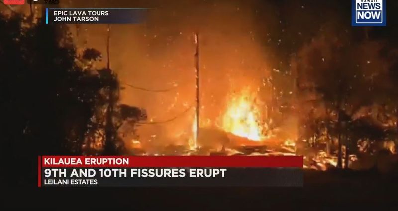 hawaii's tweet image. Late Saturday night, the ninth and tenth volcanic fissure erupted in Leilani in Puna (via @HawaiiNewsNow): hawaiinewsnow.com/story/38087728… #kilauea #leilaniestates #puna #punalavaflow #hawaiiisland #bigisland