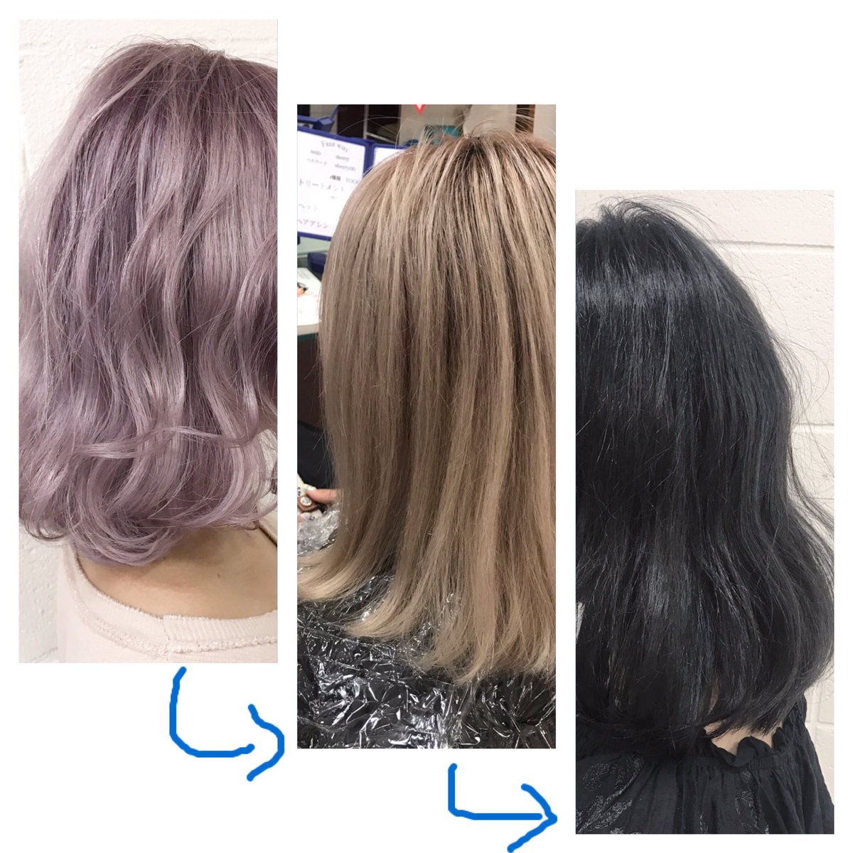 川畑晋也 原宿 美容師 ハイトーンヘアー Twitterren 前回ホワイトパープルから落ちて綺麗なベージュに 今日は就職決まったから黒染めでない ダークグレーで暗く 美容師 派手髪 原宿 ダブルカラー グラデーションカラー インナーカラー