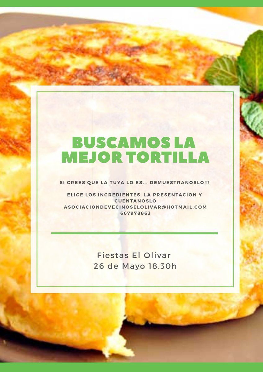 El 26/5 acudiremos a las fiestas de <a href="/elolivar_adh/">Vecinos del Olivar</a> como muestra de apoyo y solidaridad con ese barrio alcalaíno tan necesitado de infraestructuras y desde luego a pasarlo bien y, si se puede, probar la tortilla ganadora.
#VOXAlcaláConSusVecinos
#VOXAvanza