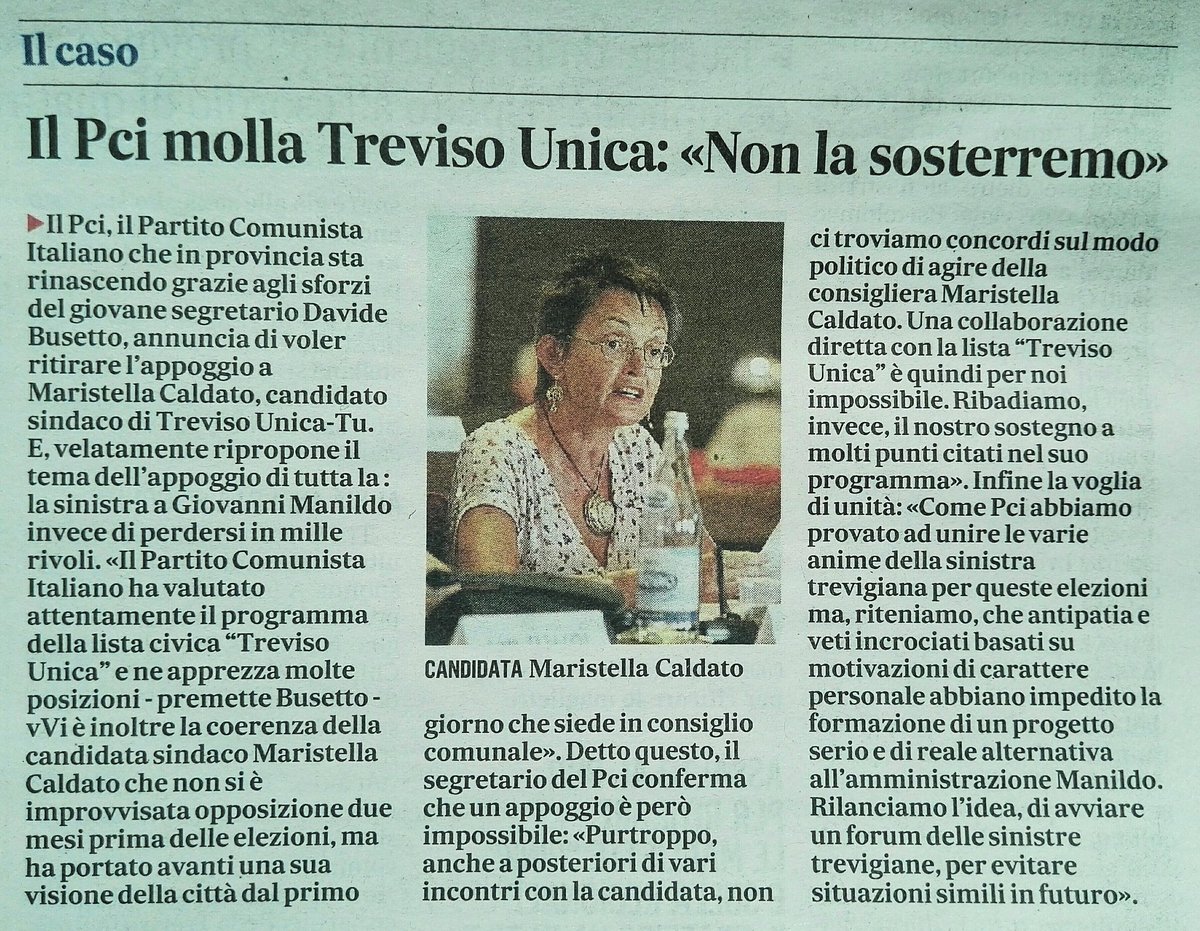 PCITreviso's tweet photo. Sul @Gazzettino di oggi la posizione del #PCI di #Treviso sulle prossime elezioni amministrative. #PCITreviso #elezioni https://t.co/5ucWzTGykR