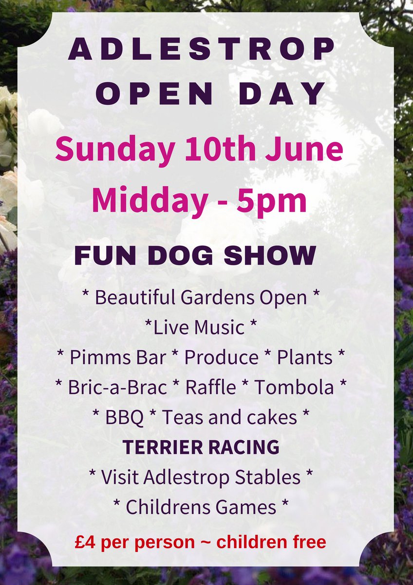 AdleOpenDay's tweet photo. What a beautiful day!  Let's hope for the same at Adlestrop Open Day on Sunday 10th June.   Please share if you can.

This year as well as local charities, we are once again supporting the very worthy @The_Blue_Cross  and @MAA_Charity #Adlestrop #cotswolds #fundogshow https://t.co/fmWLGu2R4n