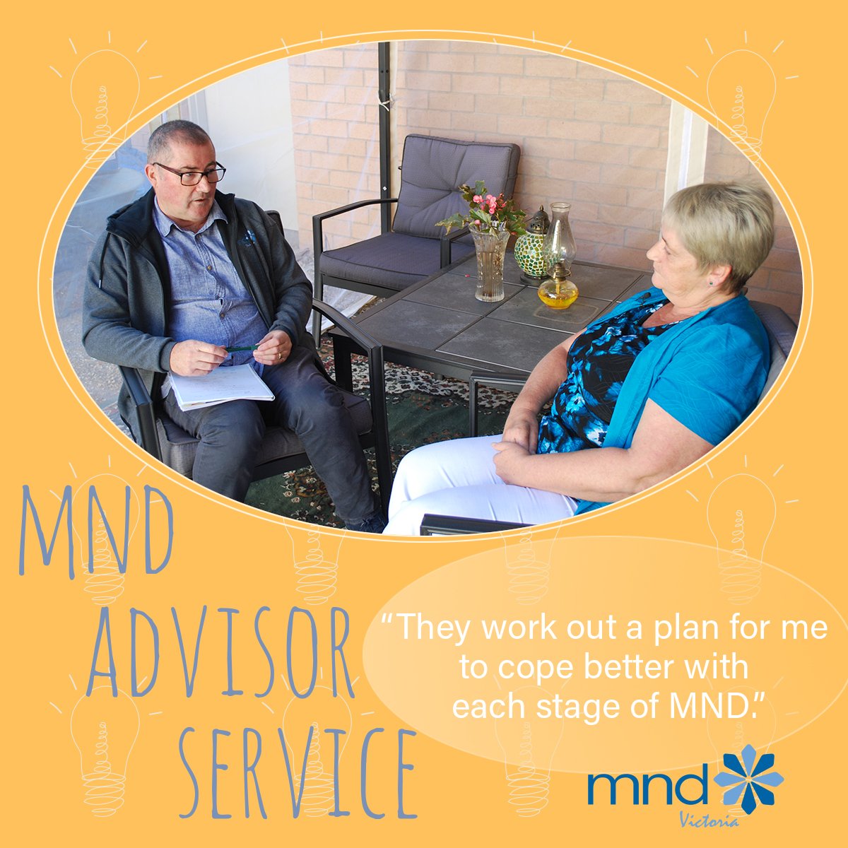 MNDVic's tweet photo. #MNDweek18 ... Have you been diagnosed with motor neurone disease? Our MND Advisors can meet with you to provide information about #MND, offer advice around care management and link you in with services. Email: info@mnd.asn.au or visit: https://t.co/i6YMY2oDoH #ALS #NeverGiveUp https://t.co/O4utTh4iZh