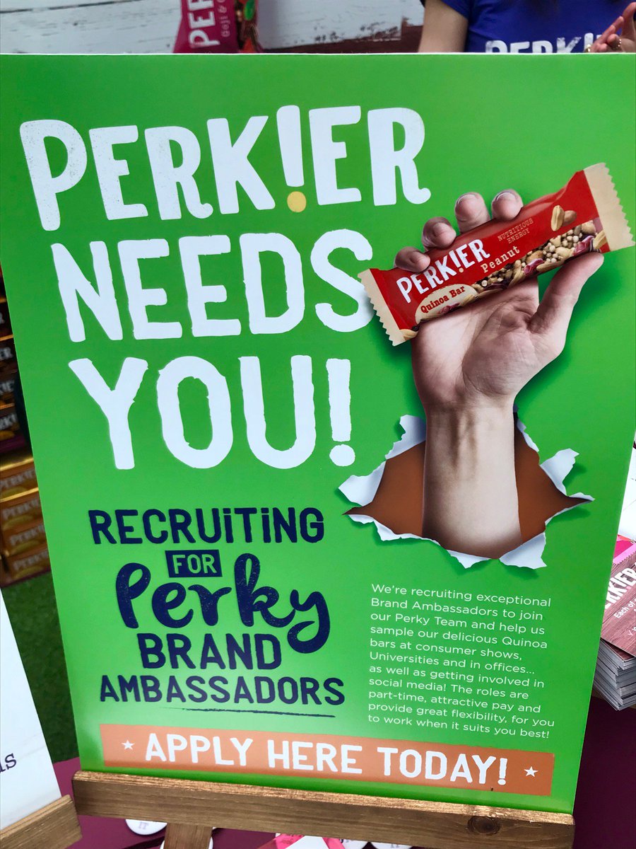 Perkierfoods's tweet photo. Think you'd make a great Perky ambassador? 🙋🏼sign up at our stand (B90) at @BeFitLondon today!!🖊😀

#befit #london #quinoabar #snacks #quinoa #glutenfree #vegan #befitlondon #fitness #exercise #classes #exerciseclasses #perkier #getyourperkyon https://t.co/MJAdHqY6bq