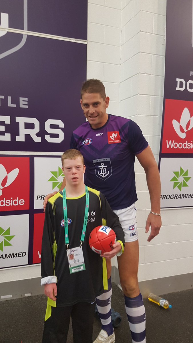 Thanks <a href="/freodockers/">Fremantle Dockers</a> for helping make Alec's day so special. #AFLTigersFreo @DownSyndromeVic <a href="/UmpireAFL/">Umpire AFL</a>
