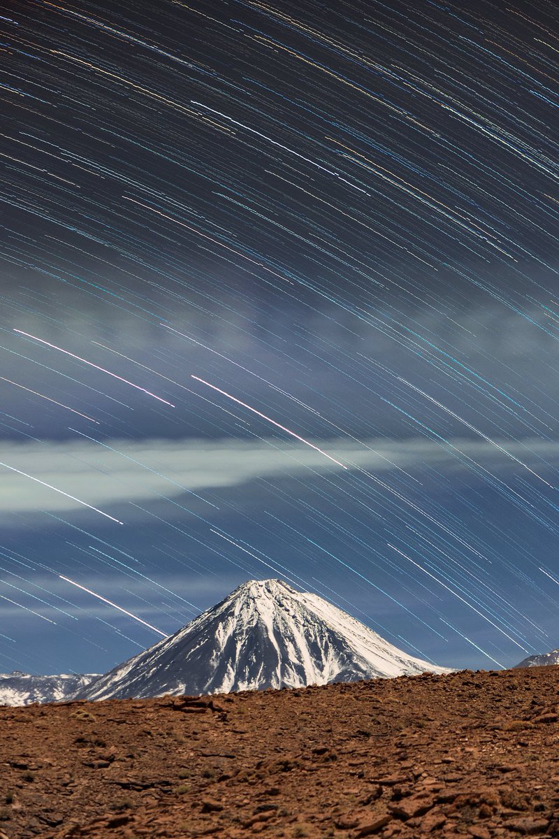 Startrails over Licancabur — a volcano that sits on the border between Chile and Bolivia and is part of the Andean Central Volcanic Zone. Credit: <a href="/_ansack/">Sergio Otarola</a> / <a href="/ESO/">ESO</a> socsi.in/KO63Y