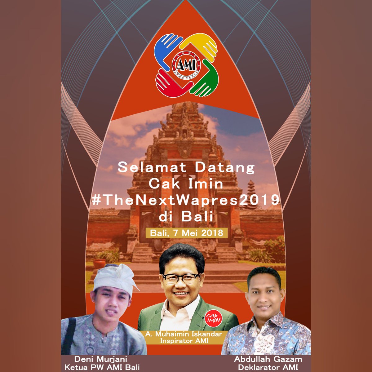 PwamiBali's tweet photo. Selamat datang Cak Imin (Inspirator AMI) di Pulau Seribu Pura. 
Sukses untuk kunjungannya Cak. 

#AMIuntukIndonesia 
#PWAMIBali 
#AMIKeren https://t.co/lUbb6uzy3g
