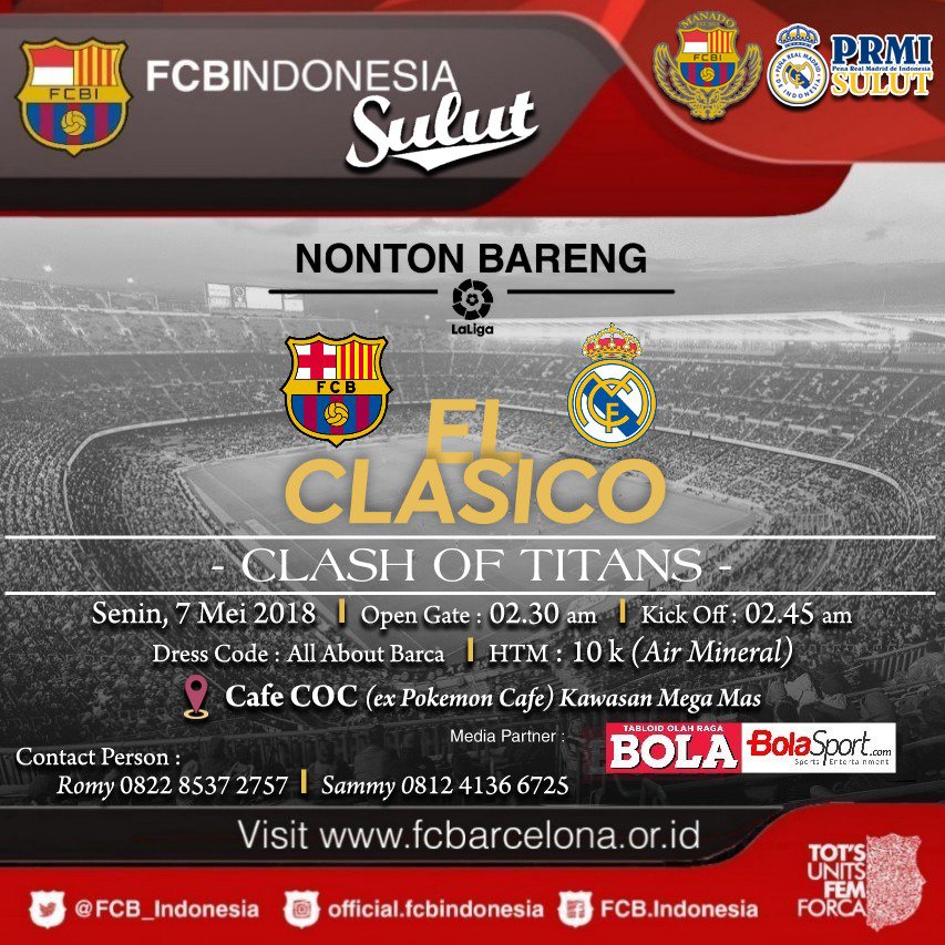 Info Nonton Bareng El clasico: 
Regional <a href="/FCBI_Balikpapan/">FCBI Reg.Balikpapan</a> <a href="/FCBI_WAJO/">FCBI Regional Wajo</a> dan FCBI SULUT