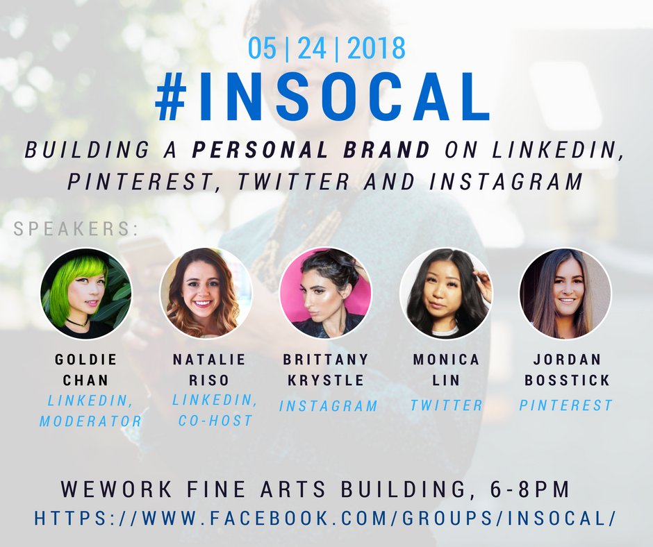 GoldieChan's tweet photo. Want to learn how to build a POWERFUL personal brand?
Come to the first #INSOCAL event on 5/24 in Los Angeles at @WeWork . We'll hear from industry leaders like Natalie Riso, @BrittanyKrystle , @thundercupLA and @JordanBosstick.
RSVP here: https://t.co/sDVpQ8L3rs https://t.co/jtuefsFrfS