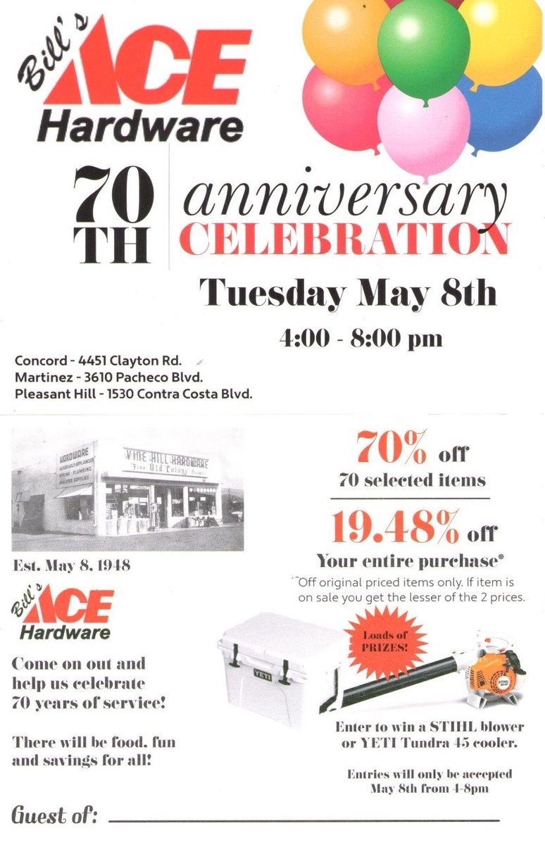 billsace's tweet photo. Don't miss our 70th anniversary sale Tuesday 4-8pm https://t.co/Pdu4HPPEdC