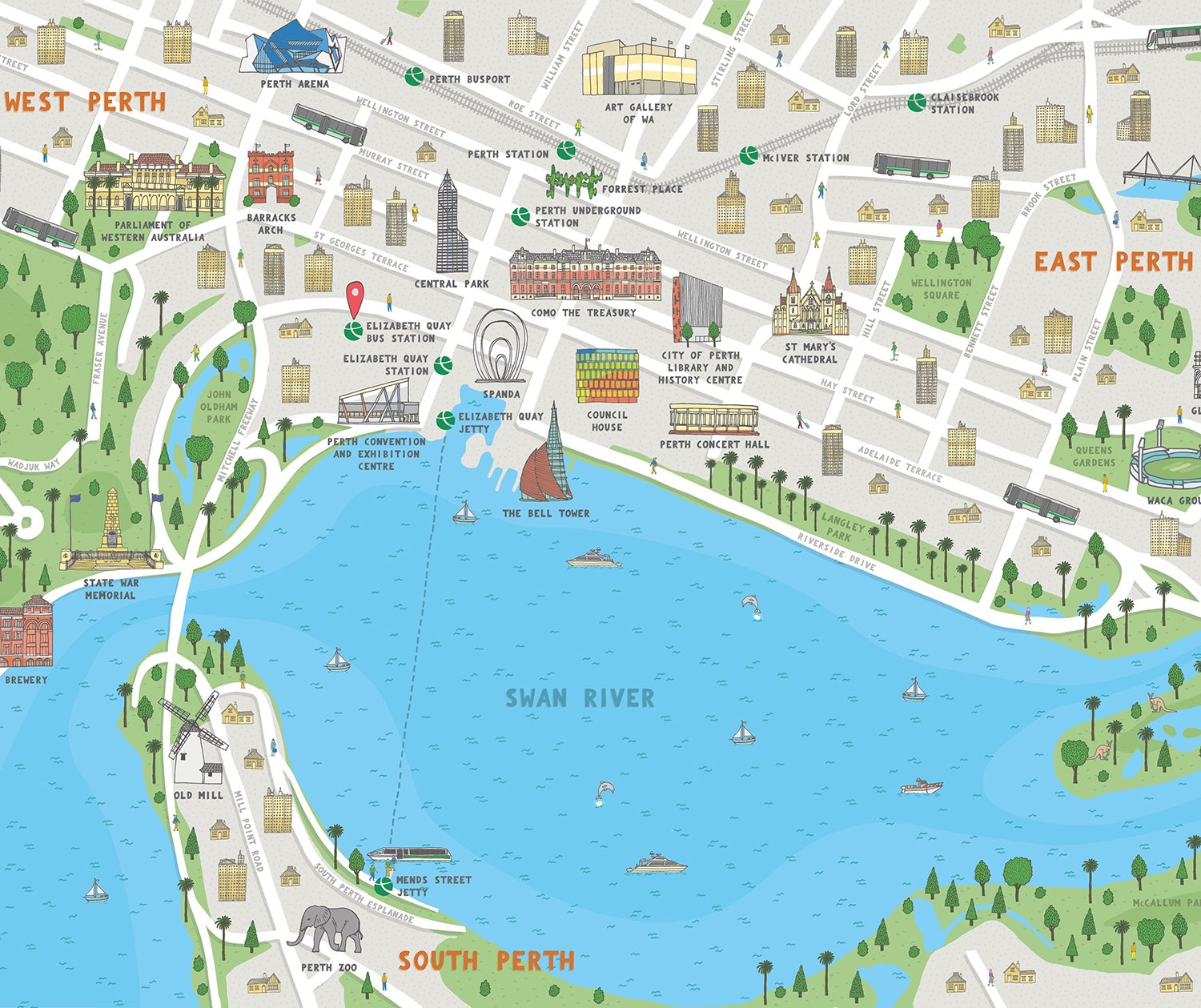 Map Of Perth City Centre توییتر \ Weareillustrationx در توییتر: «#Transperthmapmural : A Large Map  Mural Of The City Of #Perth Is Created By #Jamesgrover @Jg_Illustration For  Infocentre Locations #Stylised #Mural #Map #Travel #Transport #Architecture  #Maps #City #