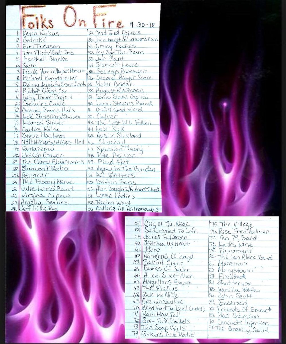 NEW list's are out! 4-30-18🎶
<a href="/HikersHell/">HellHikers</a> <a href="/Fantazzmo/">Fantazzmo</a> <a href="/BrokenRomeo/">Broken Romeo</a> <a href="/geewilikers/">The Cherry Bluestorms</a> <a href="/Slumlord_Radio/">Slumlord Radio</a> <a href="/podracerband/">PODRACER</a> <a href="/thebloodynerve/">The Bloody Nerve 🩸🇺🇸</a> <a href="/FrankieLamb/">Julie Lamb 🤯</a> #VirginaDupew <a href="/AmeliaScalies/">Amelia Scalies</a> <a href="/jeffinthered/">Jeff Barger - Singer/Guitarist/songwriter</a> @deadenddrivers <a href="/JohnJouett/">John Jouett</a> <a href="/afterwordband/">AfterWord</a> <a href="/axxepackes/">Jimmy Packes</a> <a href="/mysonthebum/">Brian Kroll</a> @jenpromotions1 <a href="/StarkettLevee/">Starkett Levee</a>