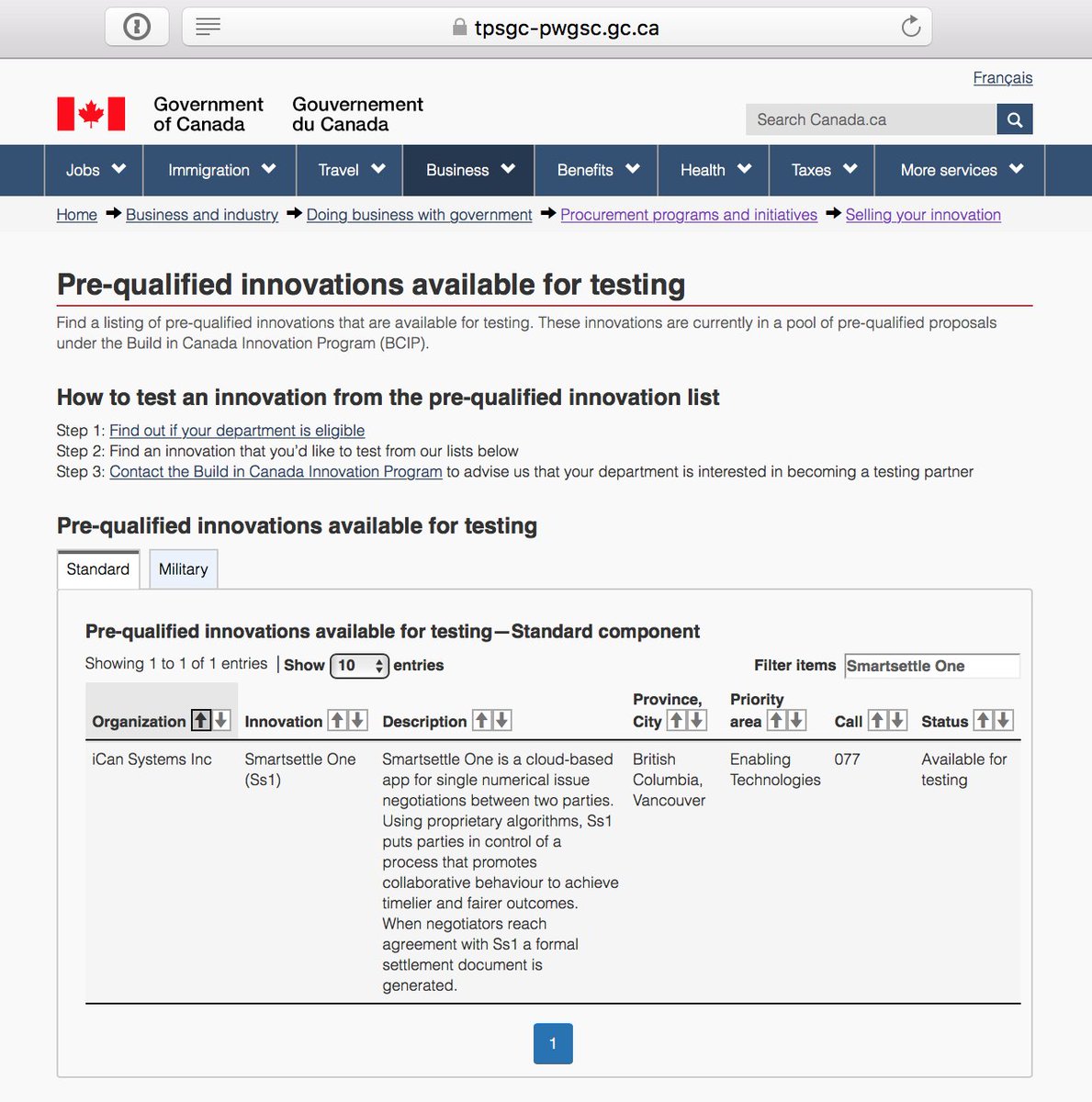 ResolutionCloud's tweet photo. The Smartsettle One solution is now listed on the BCIP website as a pre-qualified innovation available for testing by Canadian government departments and funded by BCIP. https://t.co/t0Zy6094qp #innovation #bcip #canada #enegotiation #ai #investments #funding https://t.co/6BaerS4WnI