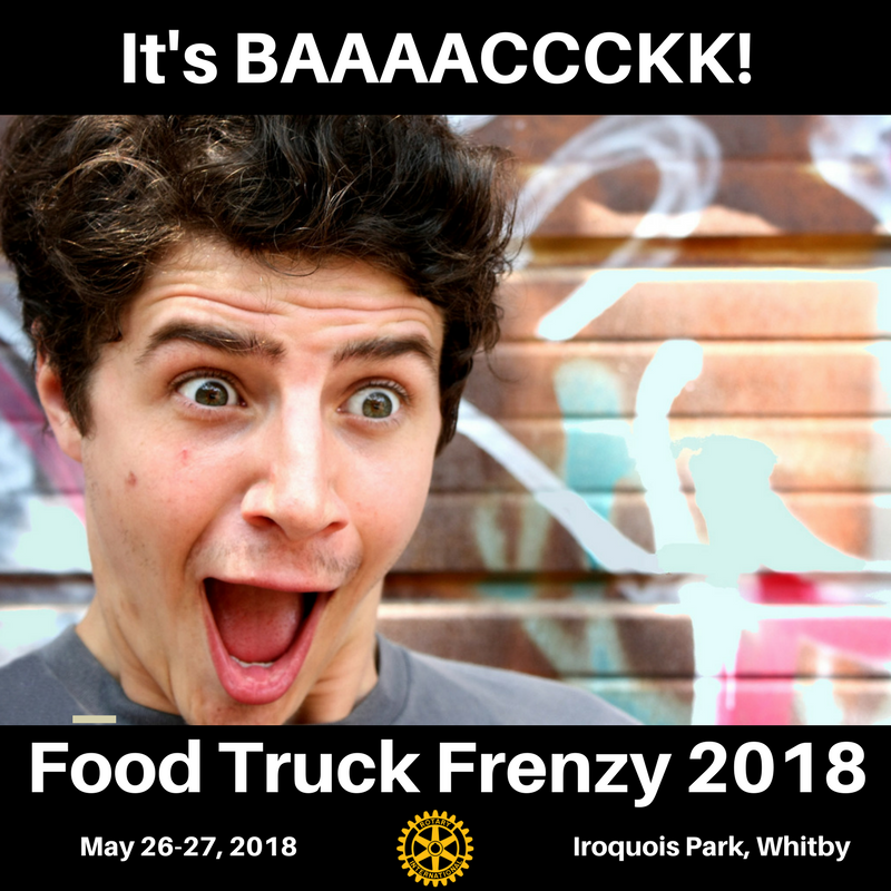 It's Back!  Circle May 26-27, 2018 on your calendars for <a href="/FoodFrenzyWhitB/">Food Truck Frenzy 18</a>.  Enjoy Durham region's finest food truck festival!  Over 30 gourmet food trucks, local artisan vendors, music, entertainment and more! 

ow.ly/oa1p30jR8Hy