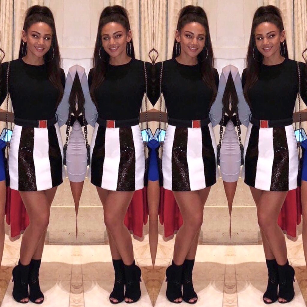 Stunning <a href="/michkeegan/">michelle keegan</a> serving retro chic Vegas style in our monochrome sequin minidress. Available at HASANHEJAZI.COM 🖤🖤🖤
#michellekeegan #dress #vegas