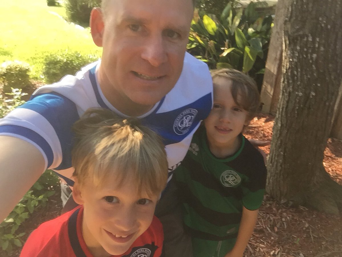 TingleJK's tweet photo. We’re sad @QPRFC lost #LEEvQPR today, but the boys wanted to post one last photo in our 17-18 kits. The #QPR season was a roller coaster, but filled with family memories. COYRs https://t.co/u05rwxtaMW