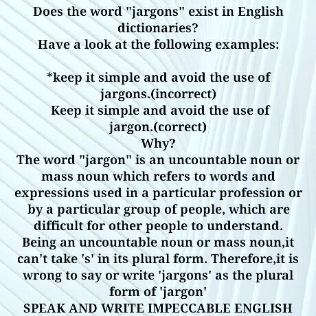 facenglish1's tweet photo. Does the word "jargons" exist in English dictionaries? https://t.co/9KxrpUrbyT