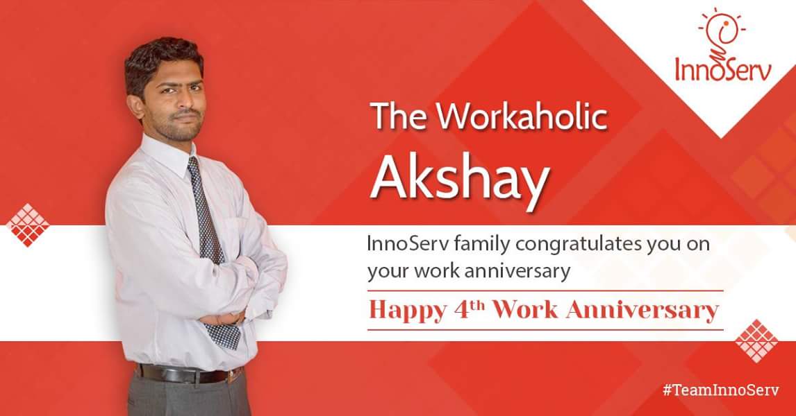 InnoServSol's tweet photo. Akshay your excellent output and dedication have always added a magic potion to our organization. InnoServ wishes to see many more members like you in the coming future. Happy 4th #WorkAnniversary with #InnoServ! Achieve great marvels as always! #HappyWorkAnniversary https://t.co/LNQW8deQqC