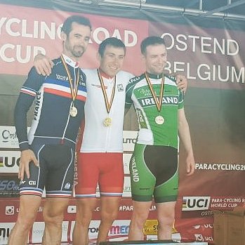 There he is now! Bronze medallist <a href="/ronantg/">Ronan Grimes</a> at the #paracycling Road World Cup in Ostend, Belgium ☘🇮🇪